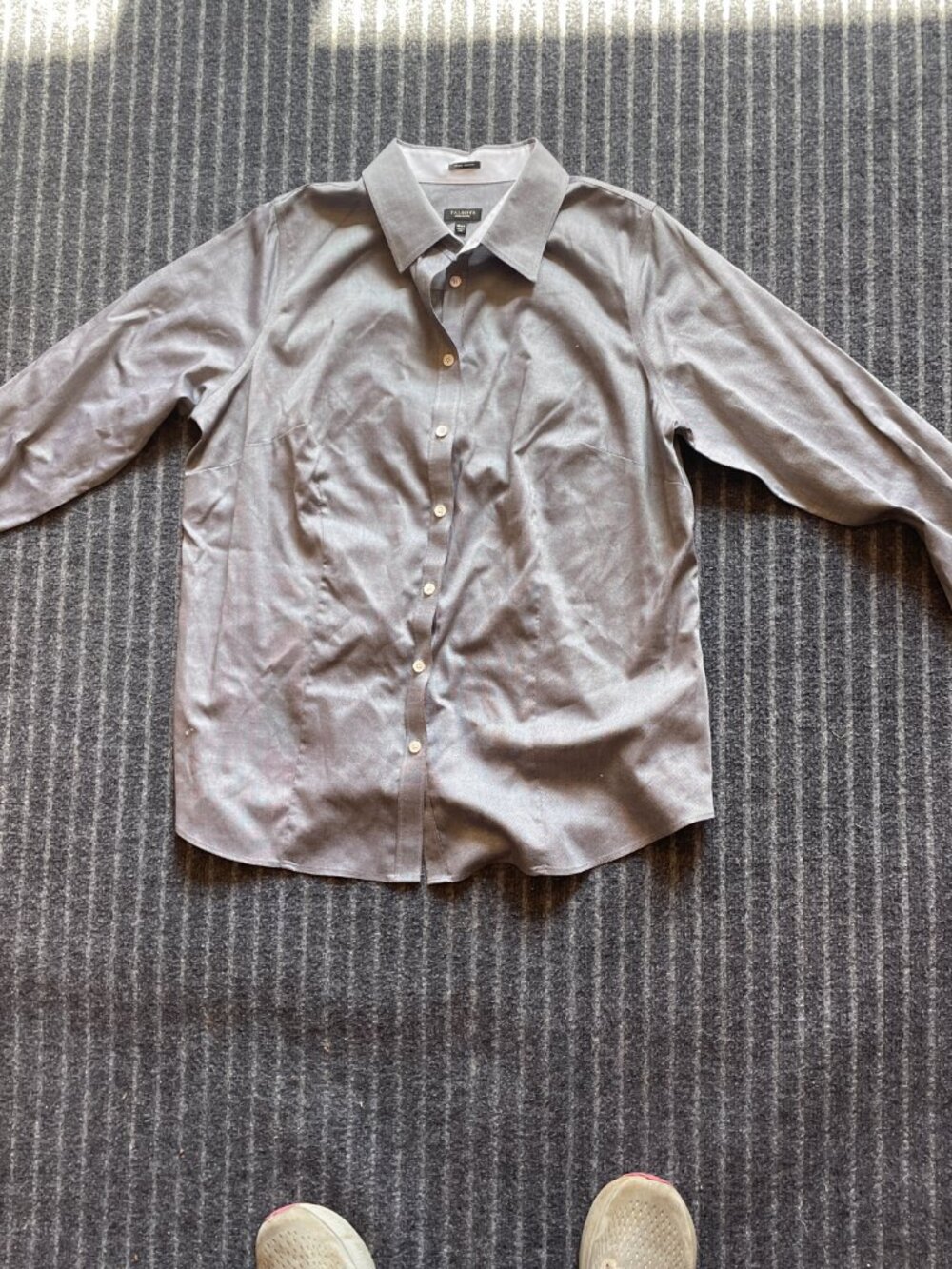 Talbots Wrinkle Resistant 16WP Gray/Blue Chambray 100% Cotton Like New - Picture 2 of 6